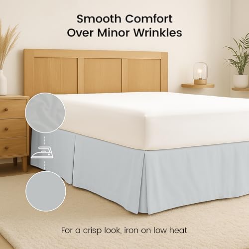 Queen Bed Skirt, Hides Under-Bed Storage 16 Inch Drop, Pleated, Light Grey - Image 6