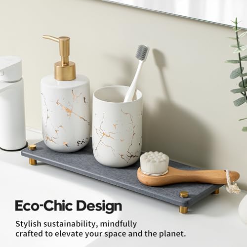 Kitchen Sink Caddy Water Absorbing Stone Drying Tray, Diatomite Bathroom Sink Organizer, Faucet Counter Mat Coaster, Soap Dish Rack Riser Dispenser Sponge Holder, Dark Gray Gold -12.5" x 4.5" - Image 5