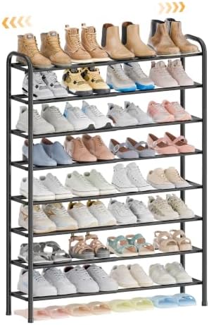 ENJOYBASICS 8 Tier Expandable Shoe Rack, Tall Metal Shoes Organizer, Black by ENJOYBASICS