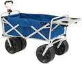MacSports All Terrain Beach Wagon with Side Table|Heavy Duty Collapsible Folding Cart with Large Wheels for Beach Day, Picnic, Camping, Outdoor Activities | Blue/White by MacSports