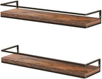 Meangood Floating Shelves Wall Mounted Set of 2, Rustic Wood Wall Storage Shelves for Bedroom,Living Room,Bathroom, Kitchen Rustic Brown - Image 7
