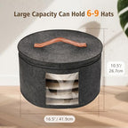 HEAVYWOOD Hat Box for Women Storage Travel Felt Hat Case for Wide-Brim Cowboy Hat Storage Foldable Organizer for Closet Large Round Hat Carrier with Portable Handle (Dark Gray) - Image 2