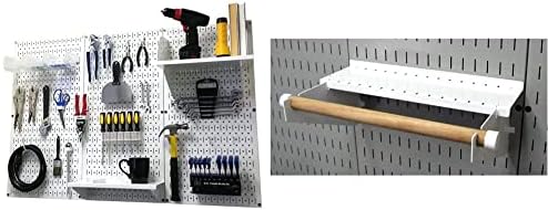 Wall Control Pegboard Organizer 4 ft. Metal Pegboard Standard Tool Storage Kit & Pegboard Paper Towel Holder and Dowel Rod Pegboard Shelf Assembly for Pegboard and Slotted Tool Board – White by Wall+Control