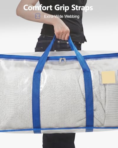 Heavy Duty Moving Bags Heavy Duty Extra Large, Premium Storage Bags with Durable Zippers, Reinforced Handles, Moving Supplies for Clothes, Bedding, College Dorm Essentials, 8 Pack Clear Blue - Image 7
