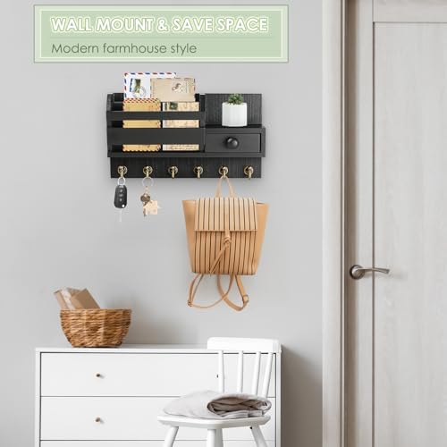 VIS'V Key Holder Wall Mount, Wooden Mail and Key Organizer, Black - Image 3