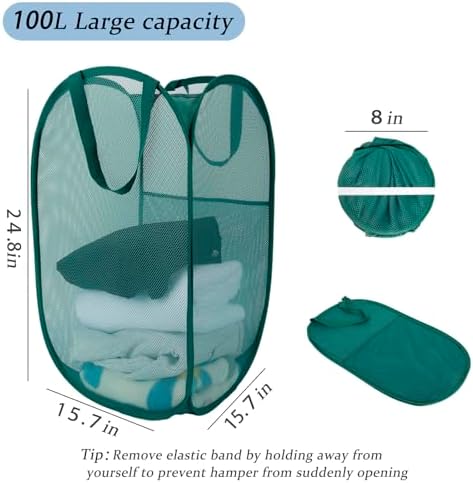 Upgraded Pop Up Laundry Basket with Handles, 100L Extra Large Mesh Hamper - Image 2