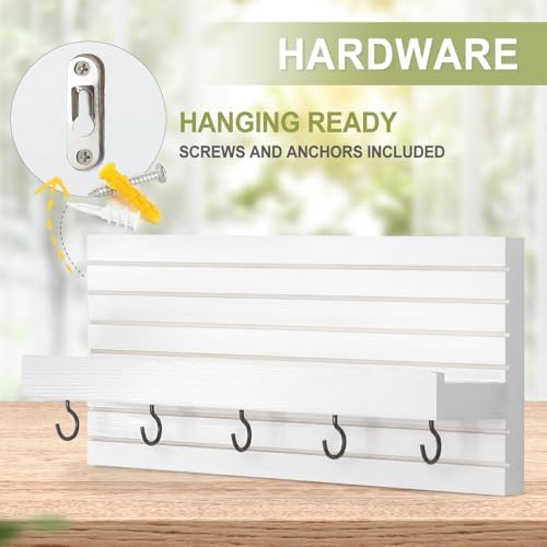 Lwenki Decorative Key Holder for Wall with Shelf, Entryway Shelf with Hooks Holds Leashes, Jackets and Glasses – Sturdy Wood Keyholder Entrance Hanger with Mounting Hardware (White, Medium) - Image 6
