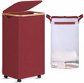 efluky Laundry Basket with Wheels, Tall Rolling Laundry Hamper with Lid and Removable Bag, Aesthetic Dirty Clothes Hamper on Wheels for Laundry Room, Bedroom, Dorm and Bathroom, 100L Red by efluky