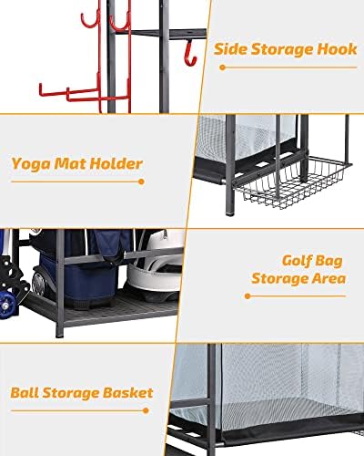 PLKOW Extra-Large Ball and Sports Equipment Storage Rack, Black - Image 3