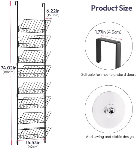 SWTYMIKI Over the Door Shoe Organizer - Adjustable 8 Tier Hanging Shoe Rack Organizer, Metal Heavy Duty Behind Door Storage or Wall Mount Shoes Shelf for Flats, Heels, Sneakers, Boots, Black - Image 2