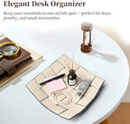 MSJGA Valet Tray PU Leather Key Holder Bowl for Women and Men Entryway Table Nightstand Desk Tray for Wallet, Keys Men's Gift - Beige & Gray, 9.8" L x 9.8" W x 2" H - Image 4