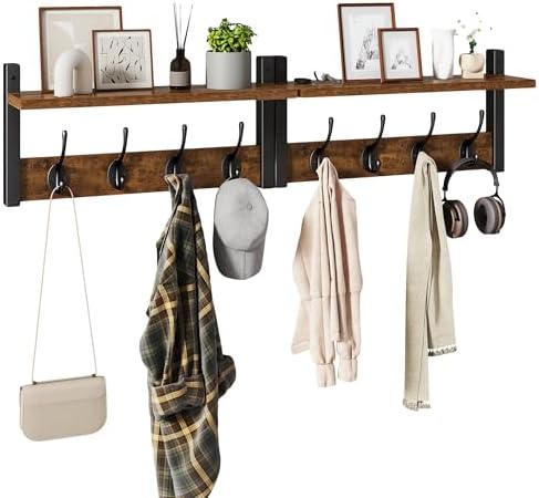 YMYNY Coat Rack Wall Mount with Shelf and Hooks, Rustic Brown UHWS001H-2 by High-qualityhomefurnishing