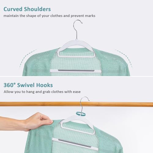 Tonswachic 50-Pack Coat Hangers, Space Saving Plastic Clothes Hangers, Non-Slip, 0.2 Inches Slim, 16.53 Inches Wide, 360° Swivel Silver Hook for Shirts, Pants & Wet/Dry Garments, White and Dark Gray - Image 5