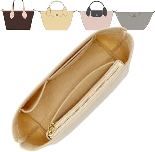 Doxo Small Purse Organizer Insert for Handbags, Felt Neverfull BB Organizer Insert,Mini Tote Bag Organizer with Zipper Pocket, Fit Neverfull BB Longchamp Xtra Energy S and More, Beige-XS - Image 2