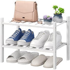 viewcare White Small Shoe Rack for Entryway,2-Tier Bamboo Shoe Organizer for Hallway Closet, Free Standing Shoe Racks for Indoor Outdoor by VIEWCARE