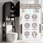 HMstone Over The Toilet Storage Cabinet, Arched Bathroom Organizer and Storage with Doors and Adjustable Shelf, Space-Saving Freestanding Bathroom Modern Storage Cabinet Over Toilet (Black) - Image 4