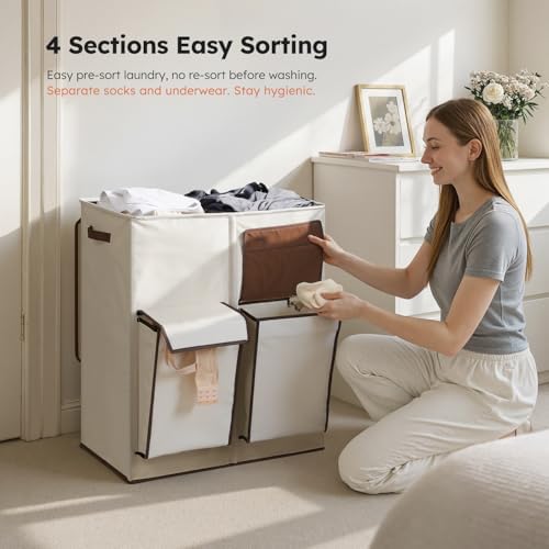 SOLEDI 180L Double Laundry Hamper with Lid and 2 Side Pockets, Dual Hamper - Image 2