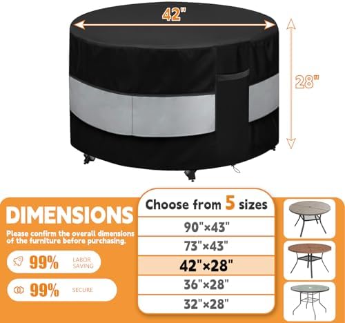 Round Patio Furniture Cover Black&Grey for 42 D x 28 H Inch - Image 2