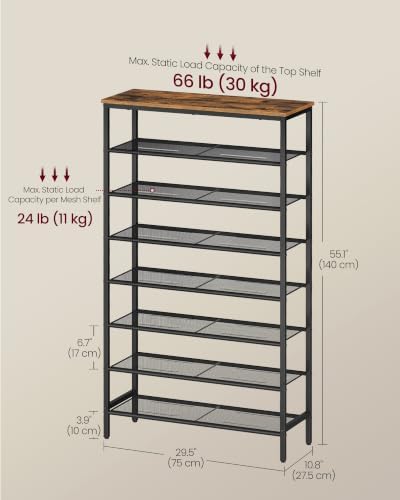 VASAGLE Shoe Rack with 7 Mesh Shelves and 1 Large Top for Bags, Steel Frame - Image 3