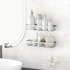 Shower Caddy Organizer with Hooks,Self Adhesive Bathroom Shelves,No Drilling Bathroom Organizers and Storage,Perfect for RV, Apartment, Home Decor,2 Pack Silvery - Image 3
