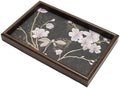 Wooden Valet Tray with Floral Base, Black Vintage Blossoms by Unknown
