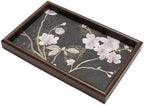 Wooden Valet Tray with Floral Base, Black Vintage Blossoms by Unknown