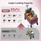 29.3" Collapsible Wagon Cart, 150L Heavy Duty Folding Utility Wagon with Wheels, 260 lbs Load, Portable Rolling Cart for Garden, Shopping, Sports, Camping, WineRed - Image 5