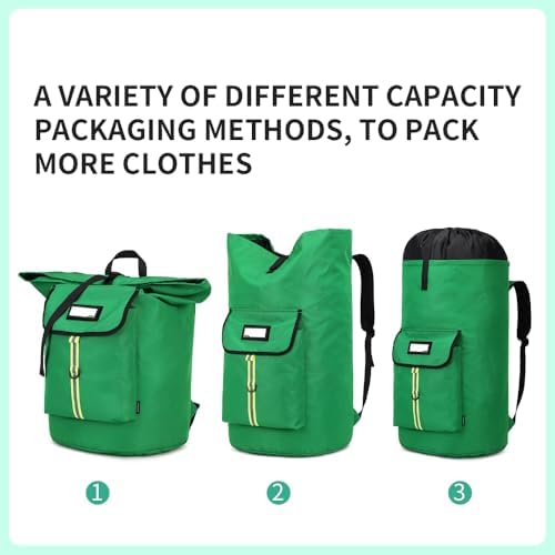 Extra-Large Heavy Duty Laundry Bag Backpack - Drawstring Closure (Grass Green) - Image 4