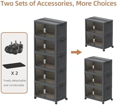 Collapsible Storage Bins with Lids and Front Doors, Heavy-Duty Stackable Plastic Organizers, Folding Utility Storage Boxes for Garage, Office, Pantry and Home (4, Dark Grey, 19 Gal/Rack) - Image 4