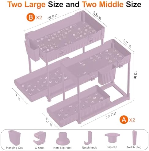 Sevenblue 4-Pack 2-Tier Under Sink Organizer with Pull Out Drawers - Image 4