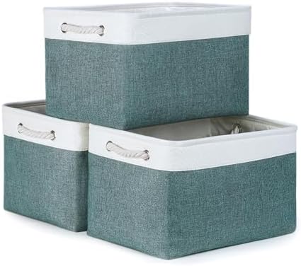 Bidtakay Fabric Storage Baskets for Shelves 3 Pack Large Storage Bins for Organizing Linen Collapsible Organizer for Closet-Deep Green by BidtakayBaskets