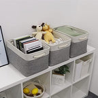 Bidtakay Baskets Set of 3 Storage Baskets for Organizing Large Fabric Storage Bins for Shelves Decorative Canvas Bins Collapsible Empty Baskets for Closet,Nursery,Clothes,Toys,Shoes(White&Grey) - Image 6