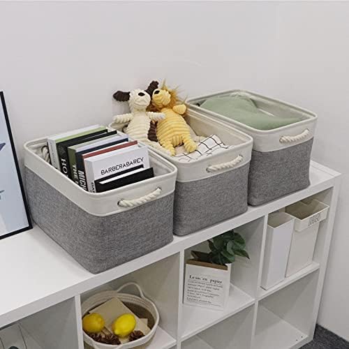 Bidtakay Baskets Set of 3 Storage Baskets for Organizing Large Fabric Storage Bins for Shelves Decorative Canvas Bins Collapsible Empty Baskets for Closet,Nursery,Clothes,Toys,Shoes(White&Grey) - Image 6