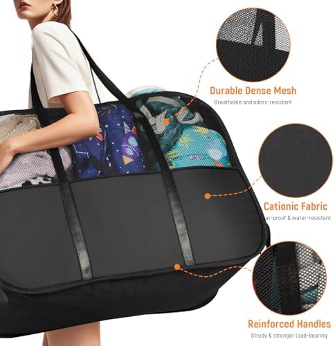 Collapsible Laundry Baskets with 3 Compartment, 150L Tear-proof Pop Up Hamper, Foldable Laundry Basket with Tote Handles, Dirty Clothes Hamper for Laundry, Bedroom, Bathroom, Dorm Black - Image 5