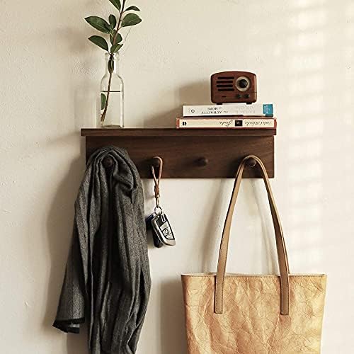 Entrance Coat Rack ，Coat Hooks, Wall-Mounted Wooden Hook Rack, Wall-Mounted Shelves are Very Suitable (Walnut Color Finish—A-2) - Image 5