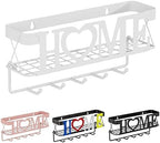 Key Holder Wall Mount - Adhesive Key Holder with 5 Hooks, Key Rack and Mail Organizer, Metal Basket Key Hanger for Entryway, Home, Living Room Decor, 11" L×2.8" W×4.9''H(White) by OHOBABY