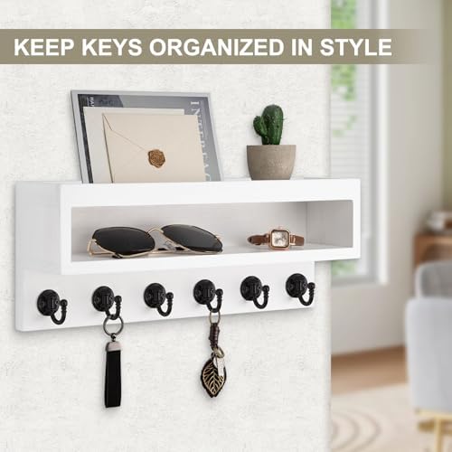 Key and Mail Holder Wall Mount with Long Storage Box and 6 Hooks - Image 3