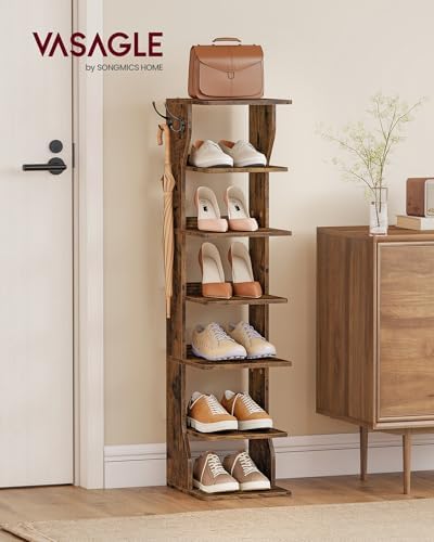 VASAGLE 7-Tier Vertical Shoe Rack, Narrow Shoe Storage Organizer with Hooks - Image 2