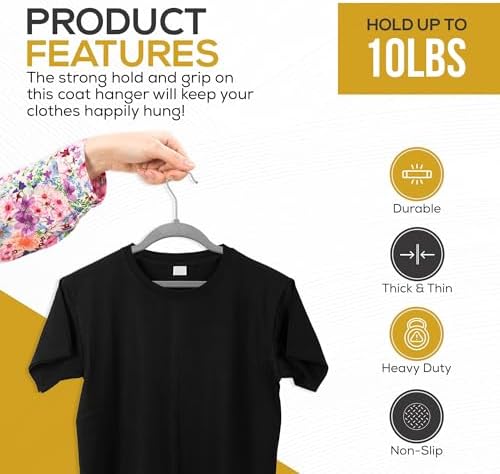 Techzoo Premium Velvet Hangers 50 Pack Ultra Thin Non Slip Adult Felt Space Saving Slim Suit Hanger for Closet Heavy Duty Coat Pants Jackets Dress Hangers 360° Swivel Hook Hold Upto 10 lbs Gray - Image 4