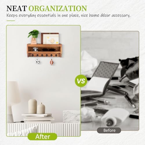 Nekon Key Holder Wall Mount, Pine Wooden Mail Organizer, Light Brown - Image 7