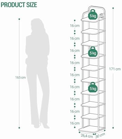 Hzuaneri 10 Tiers Vertical Shoe Rack, Narrow Shoe Tower, Tall Shoes Shelf with 2 Hooks, Adjustable Shelves, Corner Shoes Shelves for Small Spaces, Entryway, Living Room, White SR11213W - Image 2