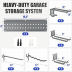 Garage Tool Organizer Wall Mount 66 inches with 13 Adjustable Heavy-Duty Hooks, Garage Organization, Garden Tool Storage Rack, Yard, and Shed, Holds Up to 520 lbs (Grey) - Image 3