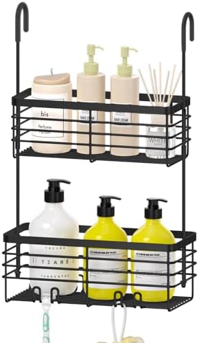 DELLAN 2-Tier Shower Hanging Caddy, Shower Rack with Hooks, Black by DELLAN