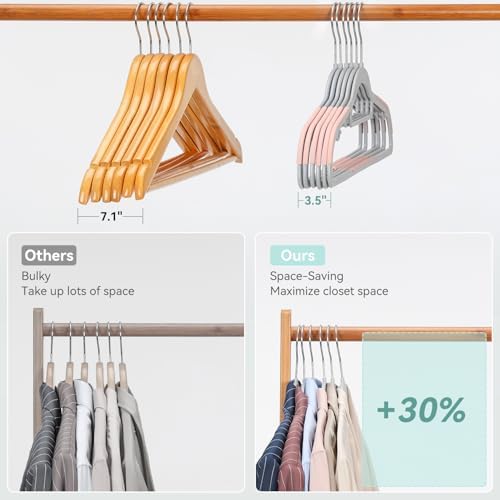 Tonswachic Pack of 50 Coat Hangers, Space-Saving Plastic Clothes Hangers, Non-Slip, 0.2 Inches Slim, 360° Swivel Silver Hook for Shirts, Pants, Suit & Wet/Dry Garments, Pink and Dark Gray - Image 6