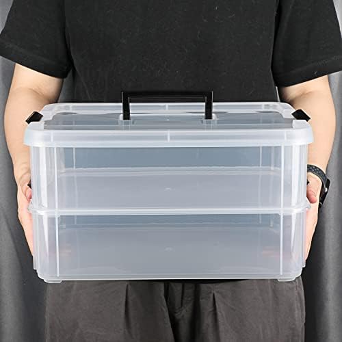 BTSKY 2 Layer Stack & Carry Box, Plastic Multipurpose Portable Storage Container Box Handled Organizer Storage Box for Organizing Stationery, Sewing, Art Craft, Jewelry and Beauty Supplies Black - Image 4