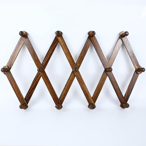 AMAPON Accordion Wall Hanger Expandable Coat Hat Rack 13 Peg Hook (Walnut) - Image 6