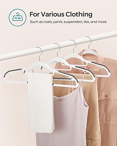 SONGMICS Pack of 50 Coat Hangers, Heavy-Duty Plastic Hangers, Clothes Hangers, White and Dark Gray UCRP020W02 | Non-Slip, 0.2 Inches Slim, 16.5 Inches Wide, 360° Swivel Silver Hook, White and Dark Gray, UCRP020W02 - Image 7
