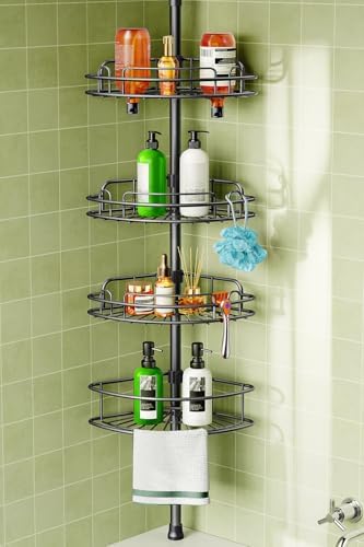 HAMITOR Corner Shower Shelves, 4-Tier AdjustableTension Caddy for Renters by HAMITOR