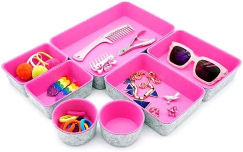 Welaxy Drawer organizer bins felt tray desk storage dividers 7pc Hot pink by Welaxy