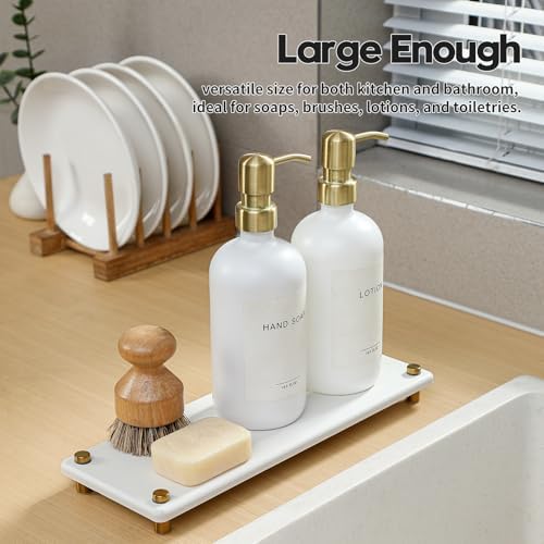 White Gold Dish Drying Rack Tray, Water Absorbing Stone Sink Caddy Kitchen Sink Organizer, Diatomite Bathroom Counter Faucet Mat Coaster, Soap Riser Dispenser Sponge Holder, White 12.5" x 4.5" - Image 7